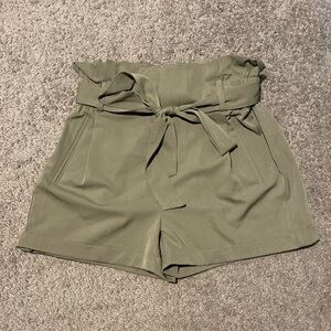 Charlotte Russe Olive Green High-Waist Paperbag Tie Shorts